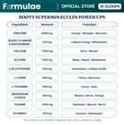 Booty Booster ingredient table: all 11 actives with per-scoop amounts and their functions